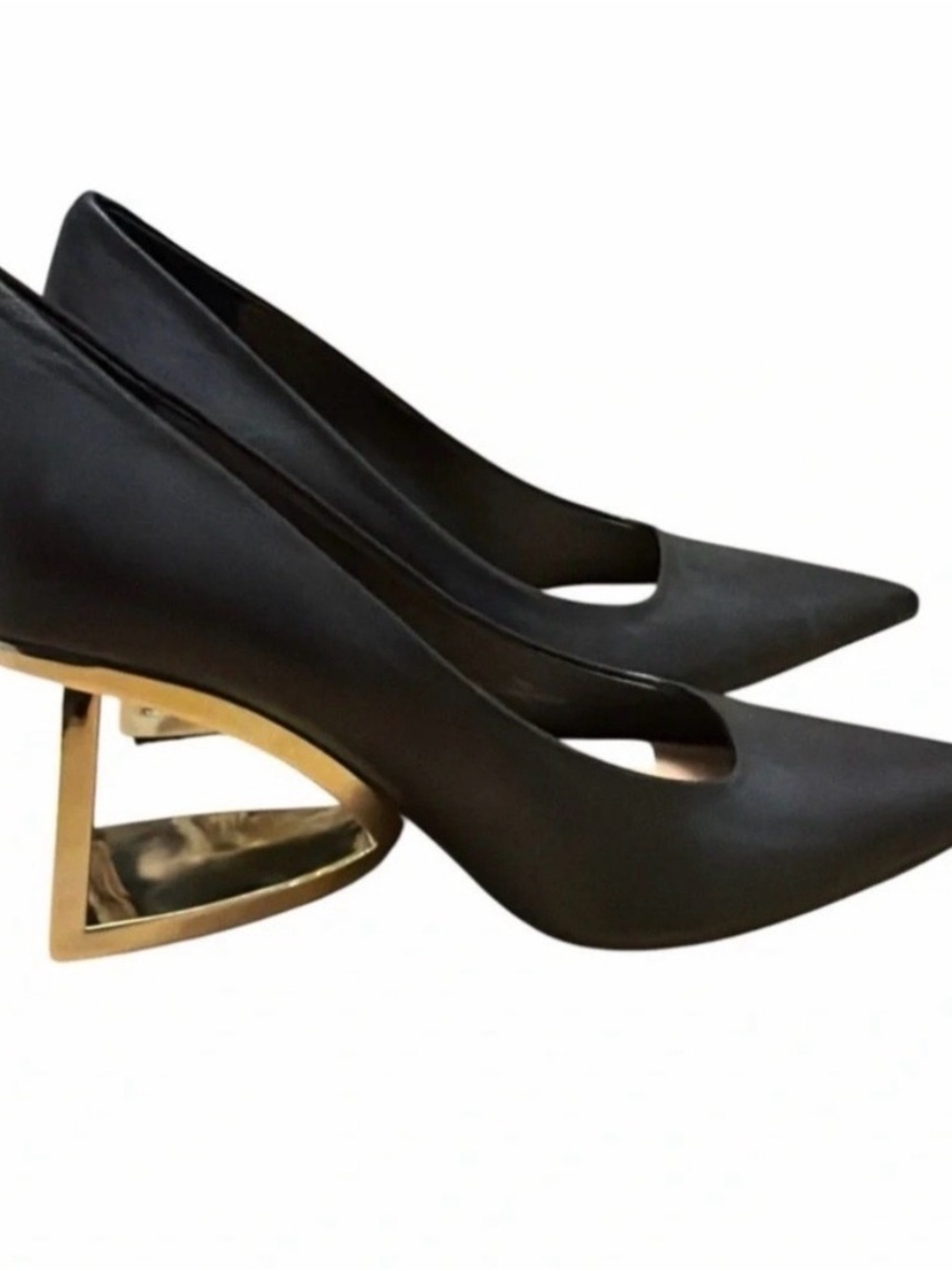 Gianni Bini Black Pointed Pumps with Gold Sculptural Heel